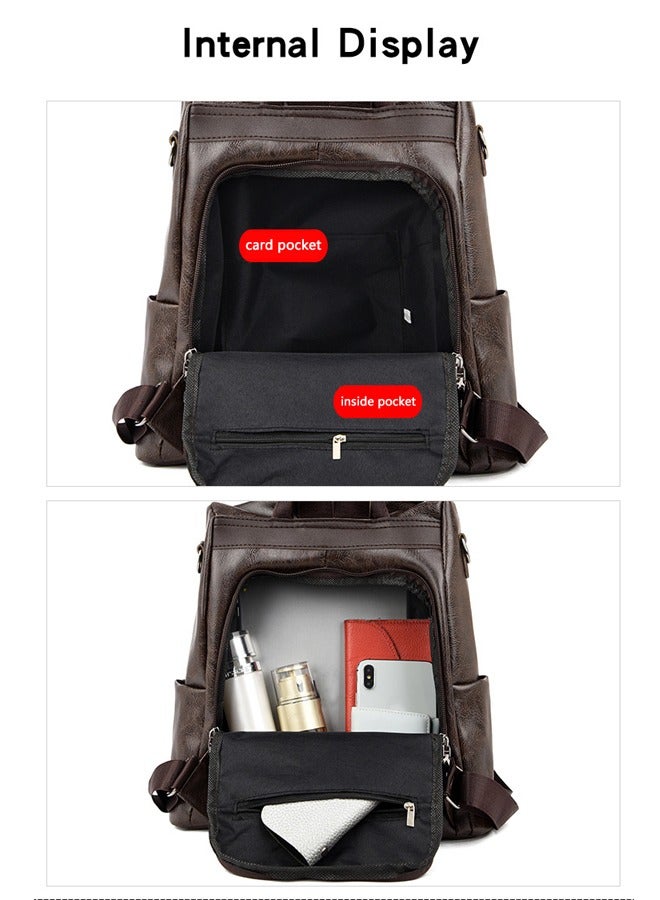 Backpack Purse for Women Soft PU Leather Anti-theft Rucksack Lightweight Hangbags Shoulder Bag for Women and Lady brown. - Image 3